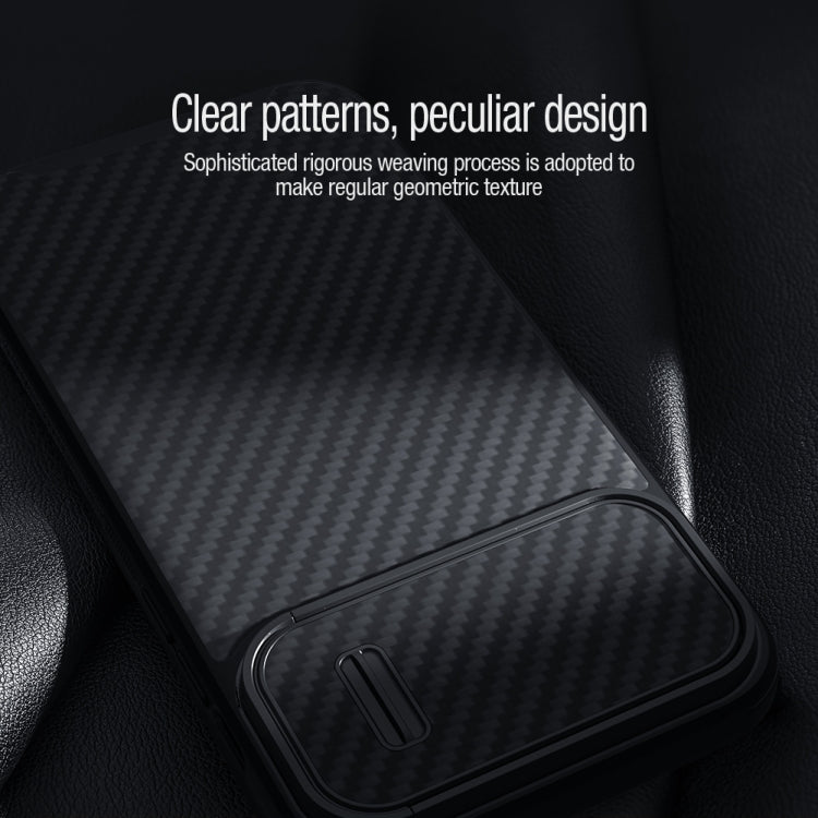 For iPhone 14 NILLKIN Synthetic Fiber Camshield Magnetic Phone Case(Black)