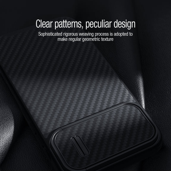 For iPhone 14 NILLKIN Synthetic Fiber Camshield Magnetic Phone Case(Black)