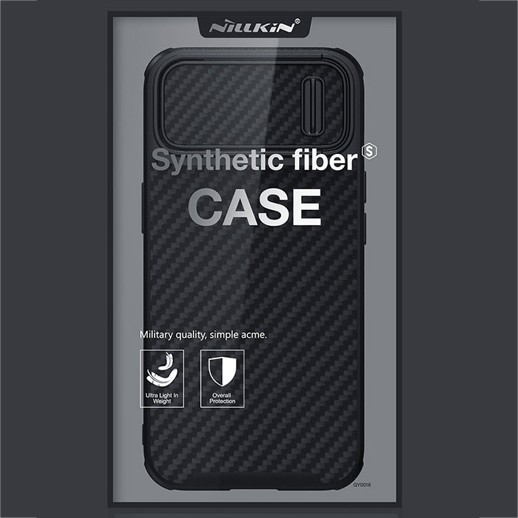 For iPhone 14 NILLKIN Synthetic Fiber Camshield Magnetic Phone Case(Black)