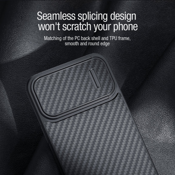 For iPhone 14 Plus NILLKIN Synthetic Fiber Camshield Magnetic Phone Case(Black)