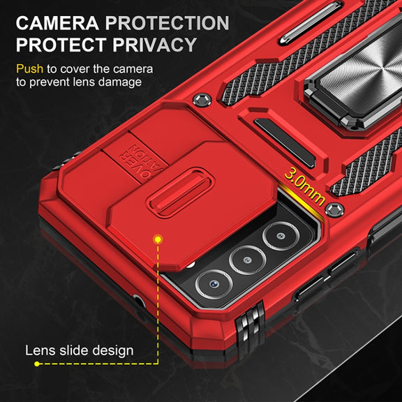 For Samsung Galaxy A03s Armor PC + TPU Camera Shield Phone Case(Red)
