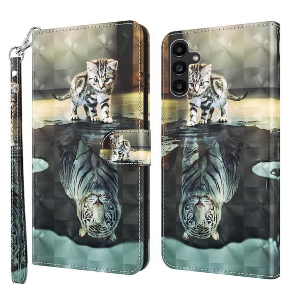 For Samsung Galaxy A14 5G 3D Painting Pattern TPU + PU Phone Case(Cat Tiger)