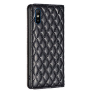 For Xiaomi Redmi 9A Diamond Lattice Magnetic Leather Flip Phone Case(Black)