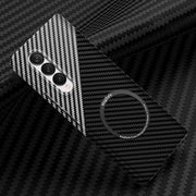 For Samsung Galaxy Z Fold3 5G Carbon Fiber Texture MagSafe Magnetic Phone Case(Black Silver)