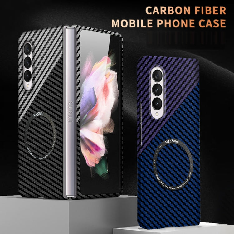 For Samsung Galaxy Z Fold3 5G Carbon Fiber Texture MagSafe Magnetic Phone Case(Black Silver)