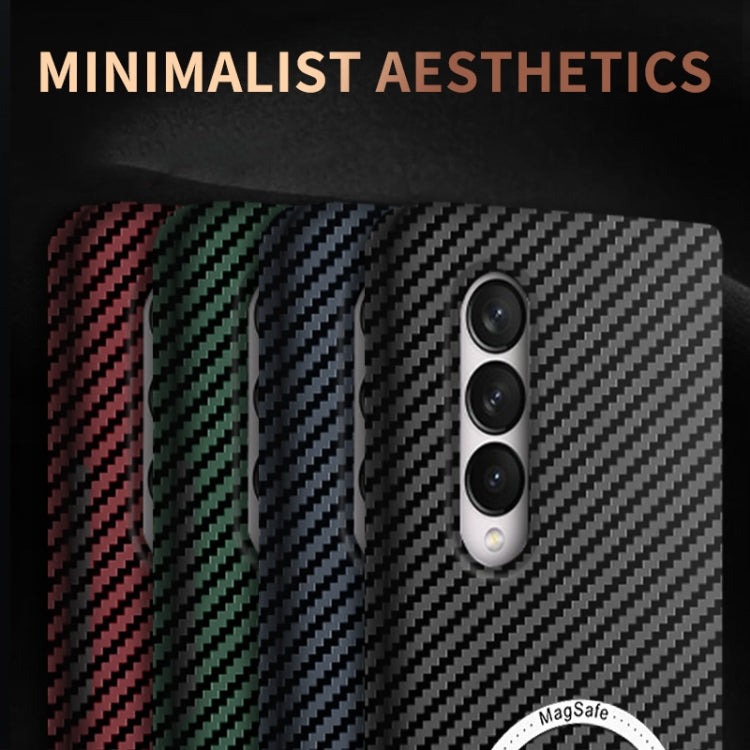 For Samsung Galaxy Z Fold3 5G Carbon Fiber Texture MagSafe Magnetic Phone Case(Black Silver)