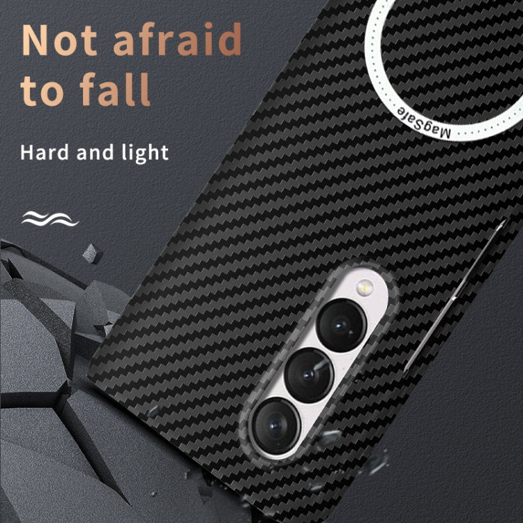 For Samsung Galaxy Z Fold3 5G Carbon Fiber Texture MagSafe Magnetic Phone Case(Black Silver)
