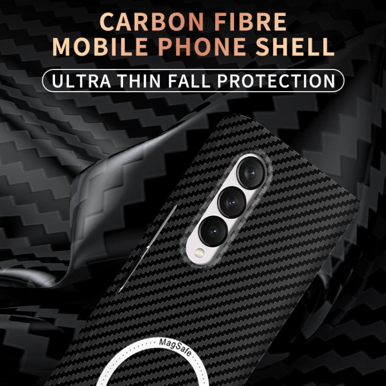 For Samsung Galaxy Z Fold3 5G Carbon Fiber Texture MagSafe Magnetic Phone Case(Black Silver)