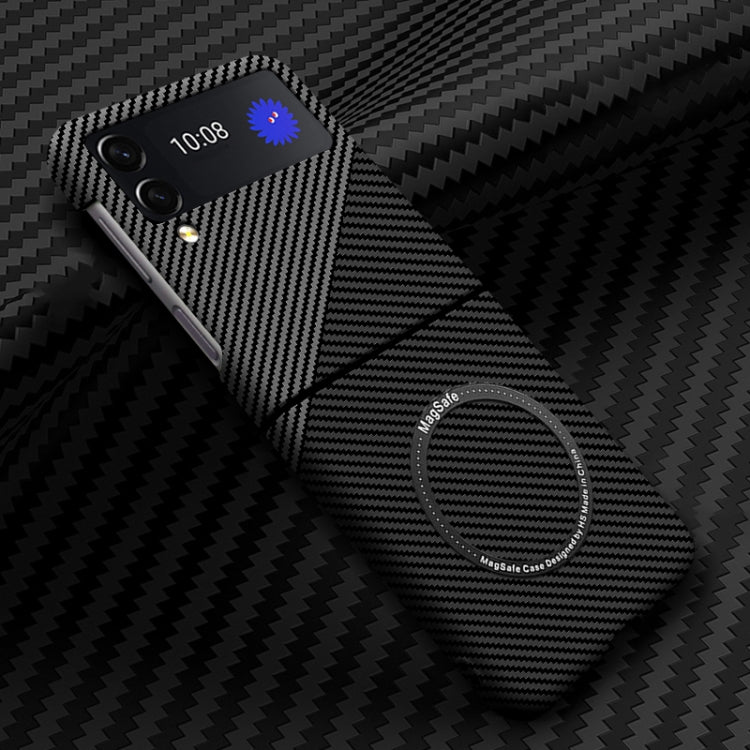 For Samsung Galaxy Z Flip4 5G Carbon Fiber Texture MagSafe Magnetic Phone Case(Black Silver)