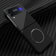 For Samsung Galaxy Z Flip4 5G Carbon Fiber Texture MagSafe Magnetic Phone Case(Black Silver)