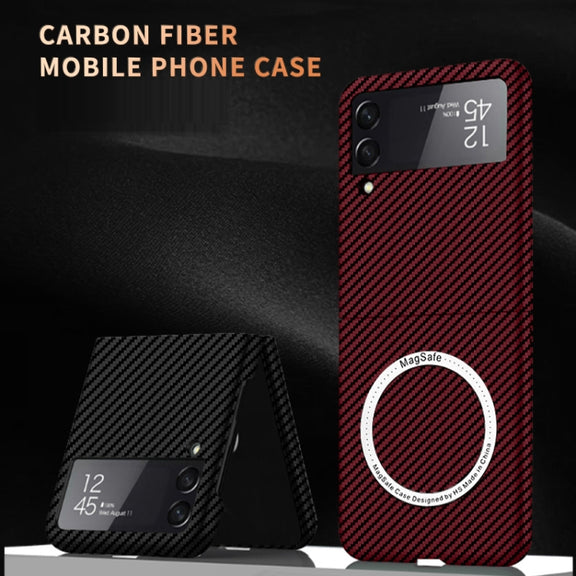 For Samsung Galaxy Z Flip4 5G Carbon Fiber Texture MagSafe Magnetic Phone Case(Black Silver)