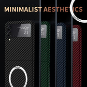 For Samsung Galaxy Z Flip4 5G Carbon Fiber Texture MagSafe Magnetic Phone Case(Black Silver)