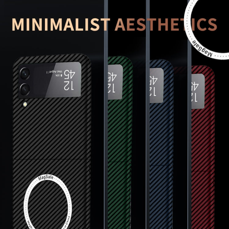 For Samsung Galaxy Z Flip4 5G Carbon Fiber Texture MagSafe Magnetic Phone Case(Black Silver)