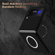 For Samsung Galaxy Z Flip4 5G Carbon Fiber Texture MagSafe Magnetic Phone Case(Black Silver)