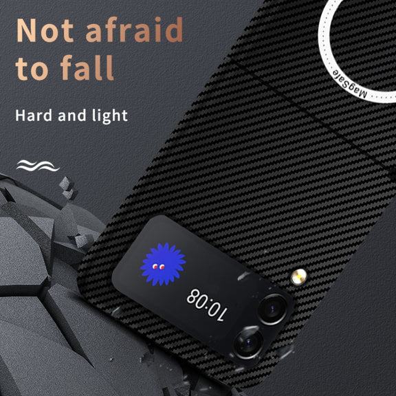 For Samsung Galaxy Z Flip4 5G Carbon Fiber Texture MagSafe Magnetic Phone Case(Black Silver)