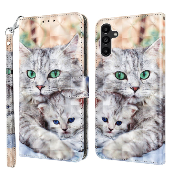 For Samsung Galaxy A14 5G 3D Painted Leather Phone Case(Two Loving Cats)
