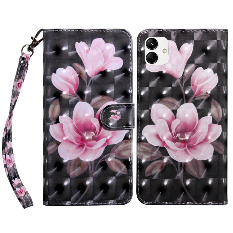 For Samsung Galaxy A04 3D Painted Leather Phone Case(Pink Flower)