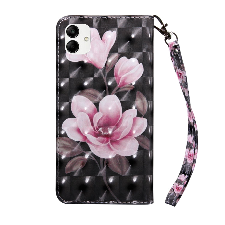 For Samsung Galaxy A04 3D Painted Leather Phone Case(Pink Flower)