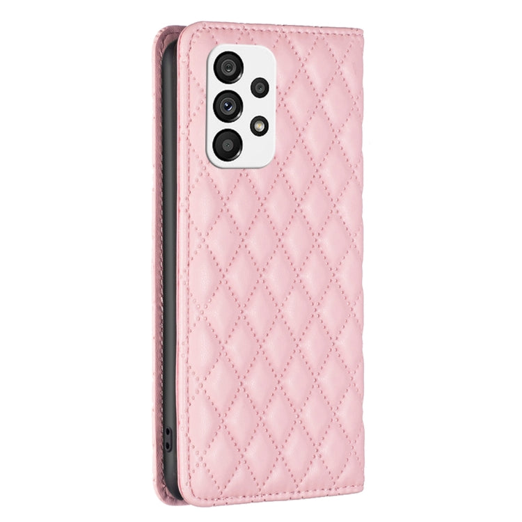 For Samsung Galaxy A73 5G Diamond Lattice Magnetic Leather Flip Phone Case(Pink)