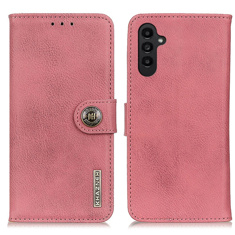 For Samsung Galaxy A14 5G KHAZNEH Cowhide Texture Horizontal Flip Leather Phone Case(Pink)