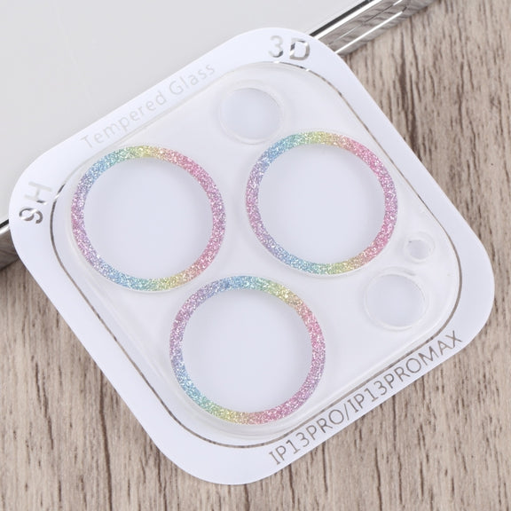 For iPhone 14 Pro Max Glitter Ring Tempered Glass Camera Lens Film(Colorful)