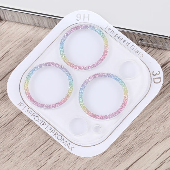 For iPhone 14 Pro Max Glitter Ring Tempered Glass Camera Lens Film(Colorful)