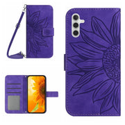 For Samsung Galaxy A14 5G Skin Feel Sun Flower Pattern Flip Leather Phone Case with Lanyard(Dark Purple)