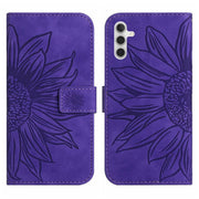 For Samsung Galaxy A14 5G Skin Feel Sun Flower Pattern Flip Leather Phone Case with Lanyard(Dark Purple)
