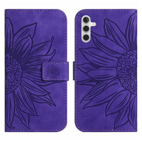 For Samsung Galaxy A14 5G Skin Feel Sun Flower Pattern Flip Leather Phone Case with Lanyard(Dark Purple)