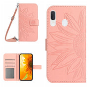 For Samsung Galaxy A30/A20/M10S Skin Feel Sun Flower Pattern Flip Leather Phone Case with Lanyard(Pink)