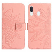 For Samsung Galaxy A30/A20/M10S Skin Feel Sun Flower Pattern Flip Leather Phone Case with Lanyard(Pink)