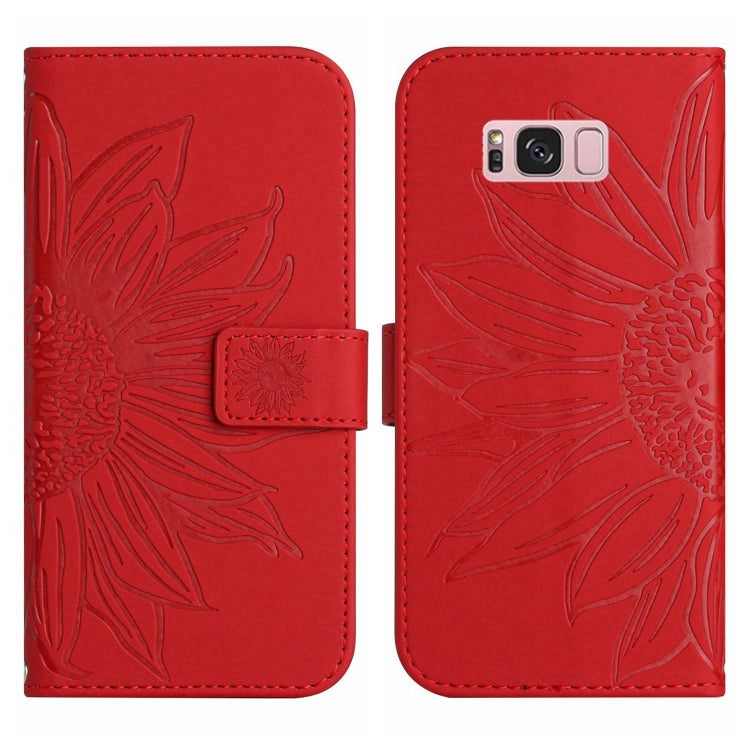 For Samsung Galaxy S8+ Skin Feel Sun Flower Pattern Flip Leather Phone Case with Lanyard(Red)