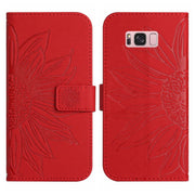 For Samsung Galaxy S8+ Skin Feel Sun Flower Pattern Flip Leather Phone Case with Lanyard(Red)