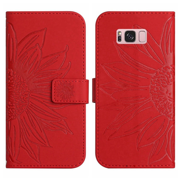 For Samsung Galaxy S8+ Skin Feel Sun Flower Pattern Flip Leather Phone Case with Lanyard(Red)