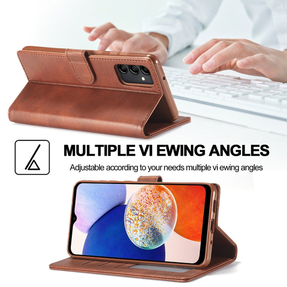 For Samsung Galaxy A14 4G/5G LC.IMEEKE Calf Texture Leather Phone Case(Brown)