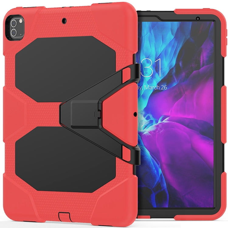 For iPad Pro 12.9 inch (2020) Shockproof Colorful Silicon + PC Protective Tablet Case with Holder & Shoulder Strap & Hand Strap (Red)