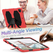 For iPad Pro 12.9 inch (2020) Shockproof Colorful Silicon + PC Protective Tablet Case with Holder & Shoulder Strap & Hand Strap (Red)