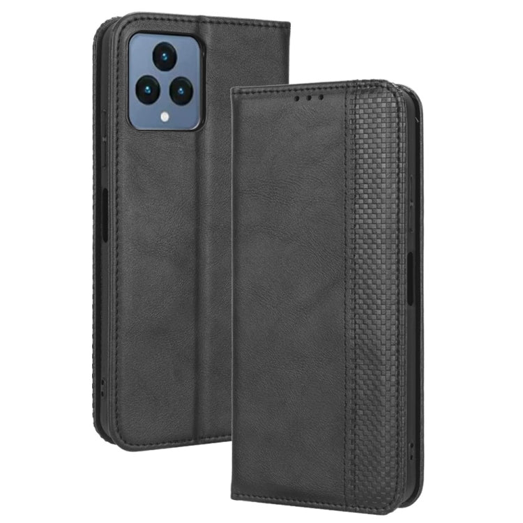 For T-Mobile Revvl 6 5G Magnetic Buckle Retro Texture Leather Phone Case(Black)