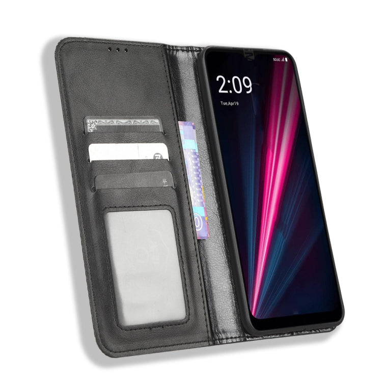 For T-Mobile Revvl 6 5G Magnetic Buckle Retro Texture Leather Phone Case(Black)