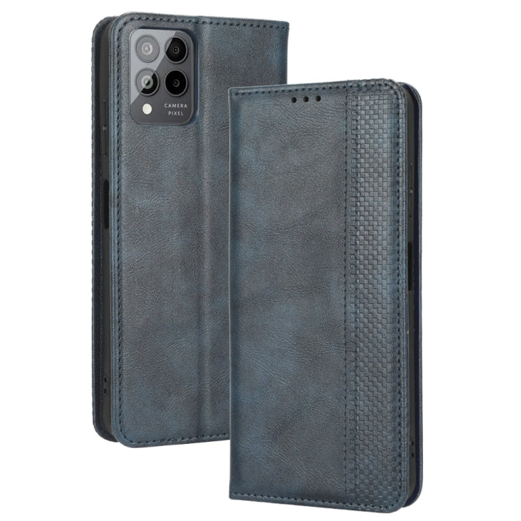 For T-Mobile REVVL 6 Pro 5G Magnetic Buckle Retro Texture Leather Phone Case(Blue)