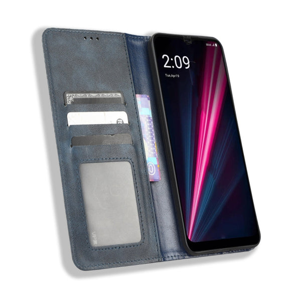 For T-Mobile REVVL 6 Pro 5G Magnetic Buckle Retro Texture Leather Phone Case(Blue)