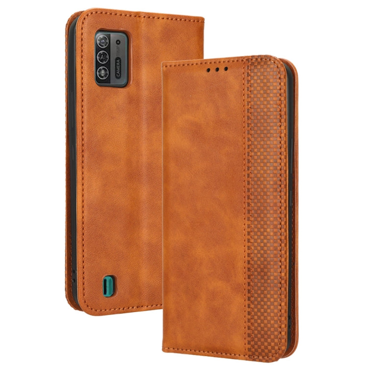 For ZTE Blade A52 Lite Magnetic Buckle Retro Texture Leather Phone Case(Brown)