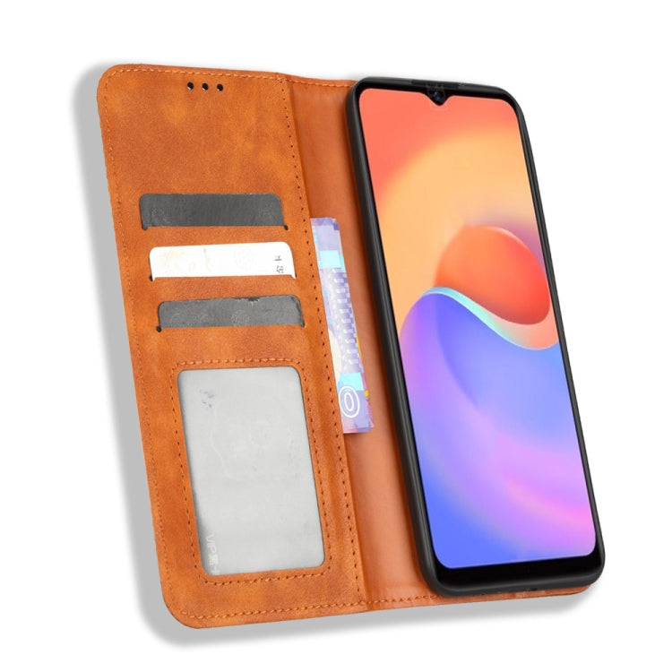 For ZTE Blade A52 Lite Magnetic Buckle Retro Texture Leather Phone Case(Brown)