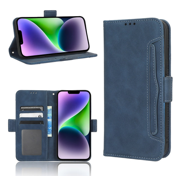 For iPhone 14 Skin Feel Calf Texture Card Slots Leather Phone Case(Blue)