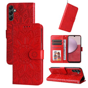 For Samsung Galaxy A14 5G Embossed Sunflower Leather Phone Case(Red)