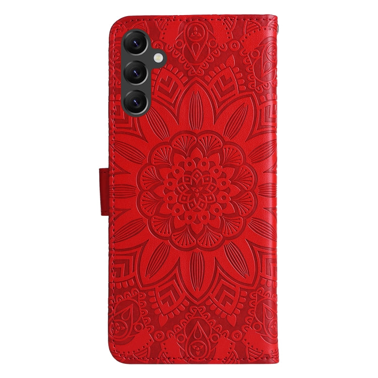 For Samsung Galaxy A14 5G Embossed Sunflower Leather Phone Case(Red)