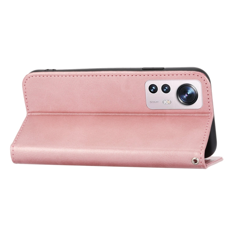 For Xiaomi 12/12X/12S Cubic Grid Calf Texture Magnetic Closure Leather Phone Case(Rose Gold)