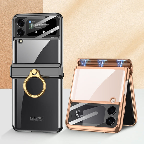 For Samsung Galaxy Z Flip4 GKK Magnetic Folding Phantom Rotary Phone Case with Ring Holder(Gold)