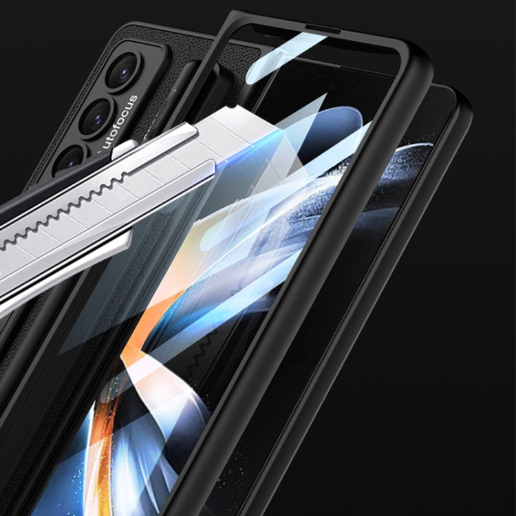 For Samsung Galaxy Z Fold4 GKK Ultra-thin Shockproof Leather Protective Case with Holder & Pen Slots(Grey)
