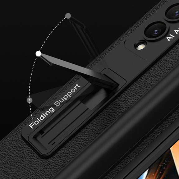 For Samsung Galaxy Z Fold4 GKK Ultra-thin Shockproof Leather Protective Case with Holder & Pen Slots(Cross Texture)